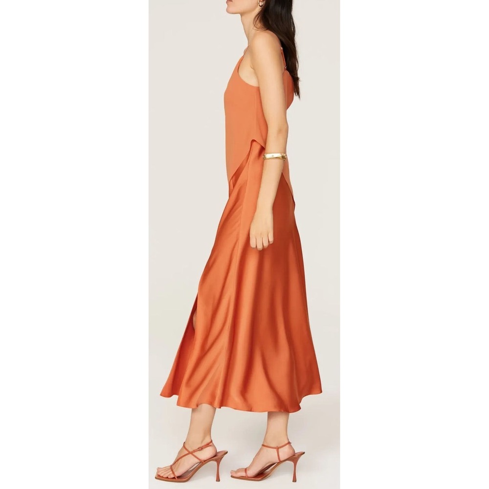 Saunders x RTR Chiffon Overlay Satin Sleeveless Slip Midi Dress - Orange - Sz 0 - Picture 3 of 4